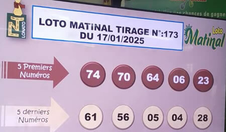 Résultats du loto Matinal tirage 173