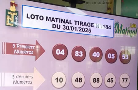 Résultats du loto Matinal tirage 184